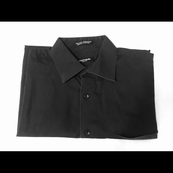 Pierre Cardin Mens Slim Fit Shirt Size 15 1/2 Medium Black Cotton